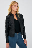 Tiffany Kadın Siyah Slim-Fit Kısa Deri Ceket | Derimod Tiffany Kadın Siyah Slim-Fit Kısa Deri Ceket | Derimod