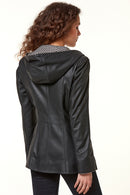 Pamela Kadın Siyah Kapüşonlu Uzun Deri Ceket | Derimod Pamela Kadın Siyah Kapüşonlu Uzun Deri Ceket | Derimod