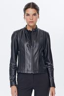 Irma Kadın Siyah Streç-Fit Deri Ceket | Derimod Irma Kadın Siyah Streç-Fit Deri Ceket | Derimod
