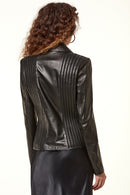 Cindy Kadın Siyah Biker Streç-Fit Deri Ceket | Derimod Cindy Kadın Siyah Biker Streç-Fit Deri Ceket | Derimod