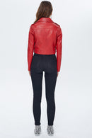 Star Kadın Kırmızı Kısa Deri Biker Ceket | Derimod Star Kadın Kırmızı Kısa Deri Biker Ceket | Derimod