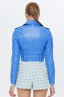 Melody Mavi Kadın Kısa Biker Deri Ceket | Derimod Melody Mavi Kadın Kısa Biker Deri Ceket | Derimod