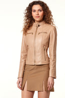 Alexa Kadın Kum Deri Ceket | Derimod Alexa Kadın Kum Deri Ceket | Derimod