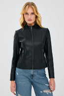 Mary Women's Black Short Leather Jacket | Derimod Mary Women's Black Short Leather Jacket | Derimod
