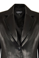 Barbara Women's Black Long Leather Jacket | Derimod Barbara Women's Black Long Leather Jacket | Derimod