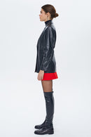 Barbara Women's Black Long Leather Jacket | Derimod Barbara Women's Black Long Leather Jacket | Derimod