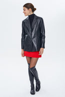 Barbara Women's Black Long Leather Jacket | Derimod Barbara Women's Black Long Leather Jacket | Derimod