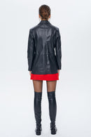 Barbara Women's Black Long Leather Jacket | Derimod Barbara Women's Black Long Leather Jacket | Derimod