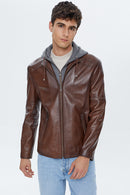 Danny Erkek Konyak Kapüşonlu Spor Deri Ceket | Derimod Danny Erkek Konyak Kapüşonlu Spor Deri Ceket | Derimod