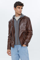 Danny Erkek Konyak Kapüşonlu Spor Deri Ceket | Derimod Danny Erkek Konyak Kapüşonlu Spor Deri Ceket | Derimod