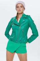 Egoist Women's Green Leather Biker Jacket | Derimod Egoist Women's Green Leather Biker Jacket | Derimod