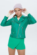 Egoist Women's Green Leather Biker Jacket | Derimod Egoist Women's Green Leather Biker Jacket | Derimod