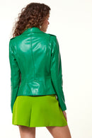 Egoist Women's Green Leather Biker Jacket | Derimod Egoist Women's Green Leather Biker Jacket | Derimod