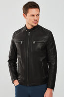 Dali Men's Black Sports Leather Jacket | Derimod Dali Men's Black Sports Leather Jacket | Derimod