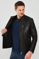 Dali Men's Black Sports Leather Jacket | Derimod Dali Men's Black Sports Leather Jacket | Derimod