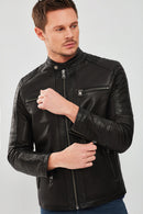 Dali Men's Black Sports Leather Jacket | Derimod Dali Men's Black Sports Leather Jacket | Derimod