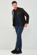 Dali Men's Black Sports Leather Jacket | Derimod Dali Men's Black Sports Leather Jacket | Derimod