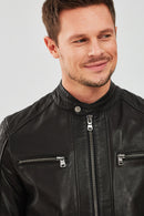 Dali Men's Black Sports Leather Jacket | Derimod Dali Men's Black Sports Leather Jacket | Derimod