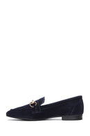 Women's Navy Blue Suede Leather Loafer | Derimod Women's Navy Blue Suede Leather Loafer | Derimod