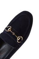 Women's Navy Blue Suede Leather Loafer | Derimod Women's Navy Blue Suede Leather Loafer | Derimod