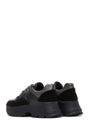 Women's Black Leather Suede Detailed Thick Soled Sneaker | Derimod Women's Black Leather Suede Detailed Thick Soled Sneaker | Derimod