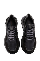 Women's Black Leather Suede Detailed Thick Soled Sneaker | Derimod Women's Black Leather Suede Detailed Thick Soled Sneaker | Derimod