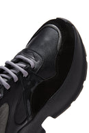 Women's Black Leather Suede Detailed Thick Soled Sneaker | Derimod Women's Black Leather Suede Detailed Thick Soled Sneaker | Derimod