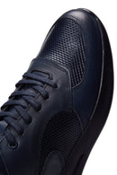 Men's Navy Blue Leather Sneaker | Derimod Men's Navy Blue Leather Sneaker | Derimod
