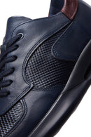 Men's Navy Blue Leather Sneaker | Derimod Men's Navy Blue Leather Sneaker | Derimod