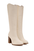 Women's Beige Thick High Heeled Classic Boots | Derimod Women's Beige Thick High Heeled Classic Boots | Derimod