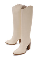 Women's Beige Thick High Heeled Classic Boots | Derimod Women's Beige Thick High Heeled Classic Boots | Derimod