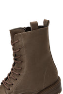 Women's Mink Zippered Boots Flat Leather Boots | Derimod Women's Mink Zippered Boots Flat Leather Boots | Derimod