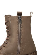 Women's Mink Zippered Boots Flat Leather Boots | Derimod Women's Mink Zippered Boots Flat Leather Boots | Derimod