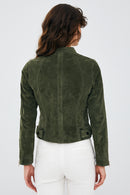 Laura Kadın Haki Süet Deri Ceket | Derimod Laura Kadın Haki Süet Deri Ceket | Derimod