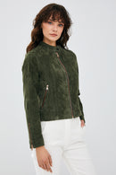 Laura Kadın Haki Süet Deri Ceket | Derimod Laura Kadın Haki Süet Deri Ceket | Derimod