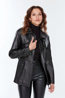 Paloma Kadın Siyah Uzun Deri Ceket | Derimod Paloma Kadın Siyah Uzun Deri Ceket | Derimod