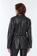 Paloma Kadın Siyah Uzun Deri Ceket | Derimod Paloma Kadın Siyah Uzun Deri Ceket | Derimod