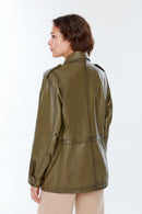 Isabel Women's Khaki Long Leather Parka | Derimod Isabel Women's Khaki Long Leather Parka | Derimod