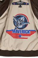 Top Gun Women's Brown Embroidered Leather Pilot Coat with Fur Collar | Derimod Top Gun Women's Brown Embroidered Leather Pilot Coat with Fur Collar | Derimod