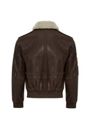Top Gun Women's Brown Embroidered Leather Pilot Coat with Fur Collar | Derimod Top Gun Women's Brown Embroidered Leather Pilot Coat with Fur Collar | Derimod