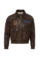 Top Gun Women's Brown Embroidered Leather Pilot Coat with Fur Collar | Derimod Top Gun Women's Brown Embroidered Leather Pilot Coat with Fur Collar | Derimod