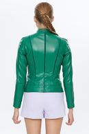 Tiffany Kadın Yeşil Streç-Fit Deri Ceket | Derimod Tiffany Kadın Yeşil Streç-Fit Deri Ceket | Derimod