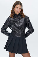 Kendal Kadın Siyah Kısa Deri Ceket | Derimod Kendal Kadın Siyah Kısa Deri Ceket | Derimod