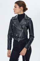 Star Kadın Siyah Deri Biker Ceket | Derimod Star Kadın Siyah Deri Biker Ceket | Derimod