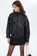 Jenny Kadın Siyah Oversize Deri Ceket | Derimod Jenny Kadın Siyah Oversize Deri Ceket | Derimod