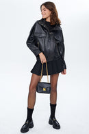 Jenny Kadın Siyah Oversize Deri Ceket | Derimod Jenny Kadın Siyah Oversize Deri Ceket | Derimod