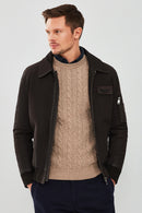 Falcon Men's Brown Embroidered Collar Fur Leather Pilot Jacket | Derimod Falcon Men's Brown Embroidered Collar Fur Leather Pilot Jacket | Derimod