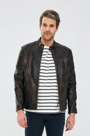 Juan Men's Brown Leather Jacket | Derimod Juan Men's Brown Leather Jacket | Derimod