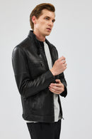 Wade Men's Black Slim-Fit Leather Coat | Derimod Wade Men's Black Slim-Fit Leather Coat | Derimod