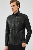 Wade Men's Black Slim-Fit Leather Coat | Derimod Wade Men's Black Slim-Fit Leather Coat | Derimod